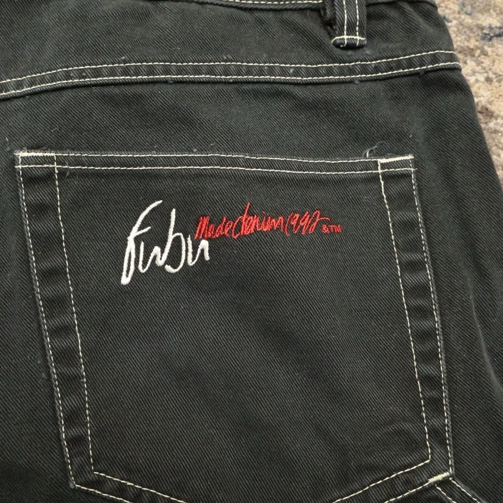 Vintage FUBU Collection Baggy Black Jean Shorts Mens 38 Hip Hop JNCO Style Y2K - Picture 9 of 10